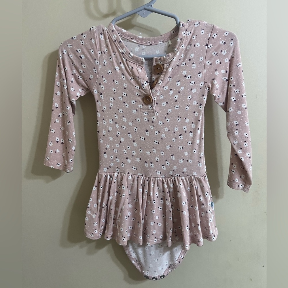 Posh Peanut Pink and White Long Sleeve bodysuit twirl